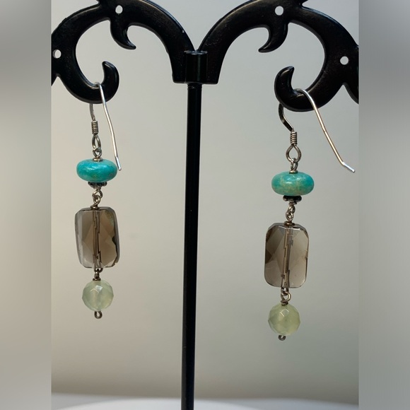 Silpada RARE HTF Sterling Turquoise, Peridot & Smoky Quartz Dangle Earrings - Picture 6 of 15